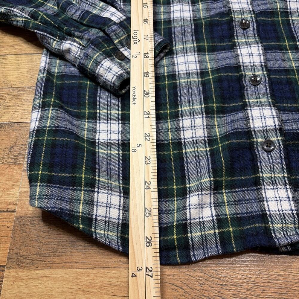 LL Bean Womens Slightly Fitted Flannel Shirt Green blue Yellow White Plaid M - Picture 3 of 6